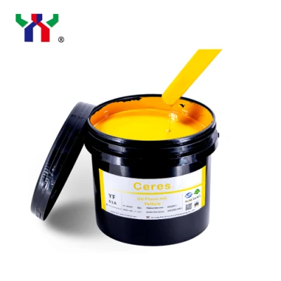 Tinta de impresión flexográfica UV/LED Ceres de alta calidad con fuerza adhesiva fuerte para impresión de papel y etiquetas (materiales PP, PET), color amarillo, 5 kg/barril